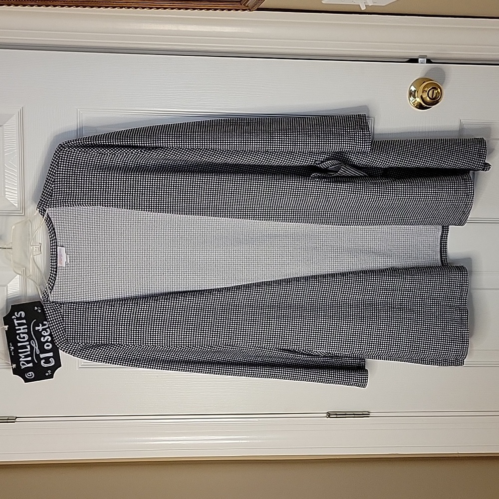 LuLaRoe Sarah Cardigan Duster Large Black White Houndstooth
